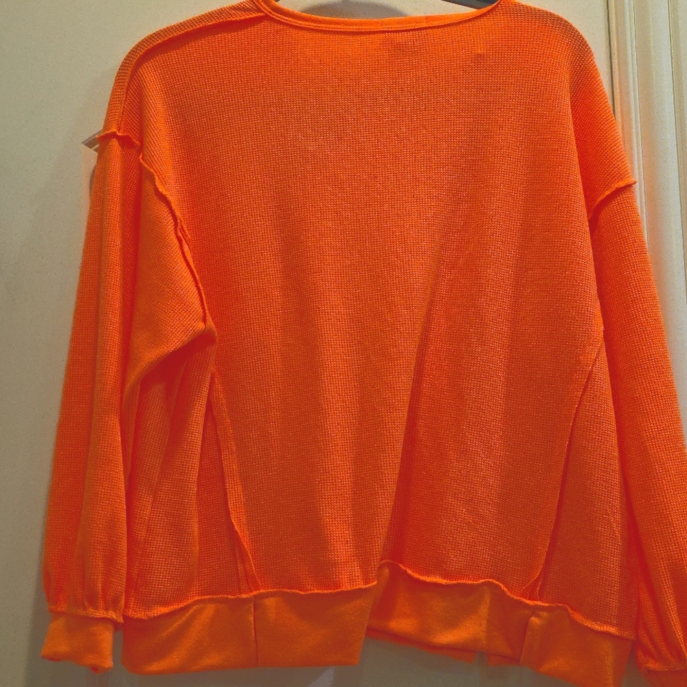 BiBi Neon Orange Women's Relaxed Pullover Sweatshirt - Picture 3 of 4